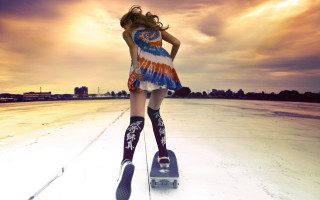 Woman beach skateboard sunset fashion - a skateboard free wallpaper