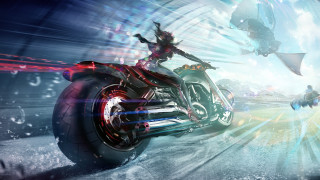 Futuristic motorcycle woman shark ocean - a futuristic motorcycle free wallpaper