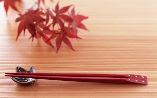 Red chopsticks wooden table autumn - a plant free wallpaper