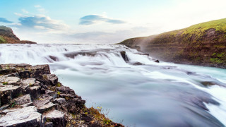 Waterfall cliff nature tiltshift sky - flowing free wallpaper for desktop