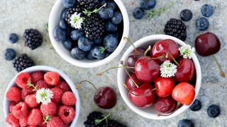 Three bowls berries cherries flowers - betty merken free wallpaper