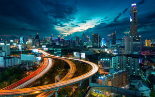 City skyline highway night lights 4 - night time free wallpaper for desktop