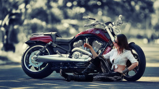 Woman motorcycle street trees blurry - the background and a woman free wallpaper