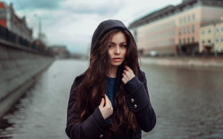 Woman waterfront hoodie sweater portrait - a body of water free wallpaper for desktop