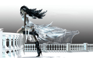 Woman white dress fence umbrella - dark fantasy art free wallpaper