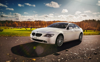 White car road field trees 2 - a white car free wallpaper for desktop