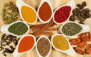 Spices herbs wooden table culinary - a wooden table top free wallpaper