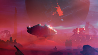 Futuristic city red sky purple 2 - anton fadeev free wallpaper