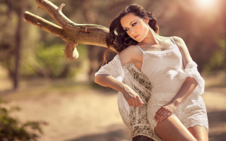 Woman white dress woods sun - daphne mcclure free wallpaper