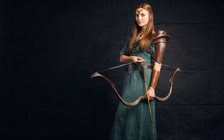 Woman green dress archer fantasy - a green dress holding free wallpaper