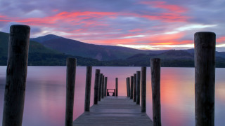 Sunset dock mountains reflection moody - a few pole free wallpaper