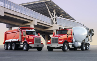 Red trucks under bridge mural - public works mural free wallpaper