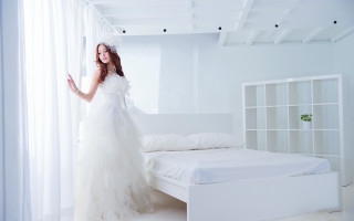 White dress woman dreamlike neoclassicism - a white room free wallpaper