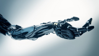 Robot flying cybernetics mecha reflective - its arm free wallpaper