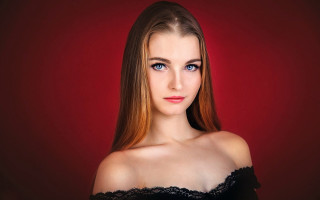 Elina karimova blueeyes blackdress redbackground - blue eye free wallpaper for desktop