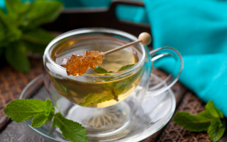 Tea spoon leaves blue cloth 2 - a blue towel free wallpaper