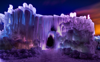 Tall ice cave starry sky - ice free wallpaper