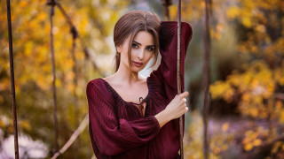 Woman red dress swing park - a red dress free wallpaper for desktop
