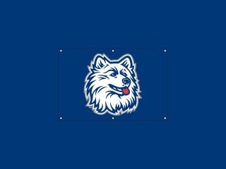 Blue background white wolf red - a red tongue free wallpaper