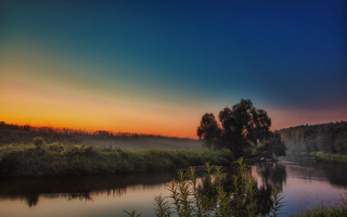 River sunset trees horizon mystical - mystical free wallpaper
