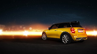 Yellow mini cooper night park - a.d.m. cooper free wallpaper