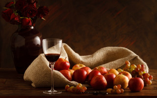 Wine glass fruit table vase - digital painting free wallpaper