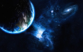 Blue planet starry sky aurora - star in the foreground free wallpaper