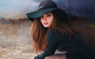 Woman hat black dress green - a green jacket free wallpaper