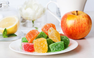Gummy bears apple coffee flowers - neofauvism free wallpaper
