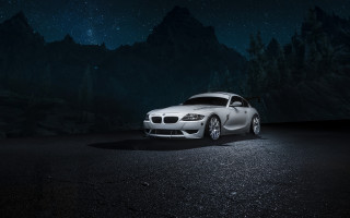 White car night mountains starry - redshift free wallpaper