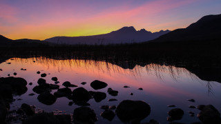 Lake rocks water sunset mountains - rock and water free wallpaper