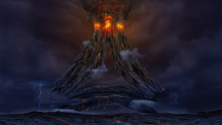 Giant monster flames lightning fantasy - its mouth free wallpaper