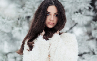 Woman white coat snow forest - art photography free wallpaper
