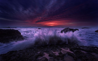 Wave crash foamy sunset ocean - the rock free wallpaper