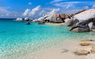 Beach blue water rocks sky 2 - clear blue water free wallpaper