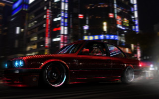 Red car city street night - a red car free wallpaper