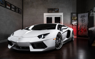 White sports car garage red 7 - a door and a window free wallpaper