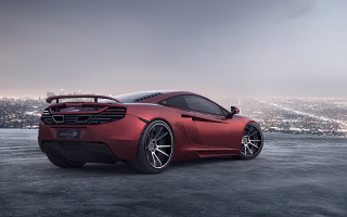 Red sports car night city 5 - matte drawing free wallpaper