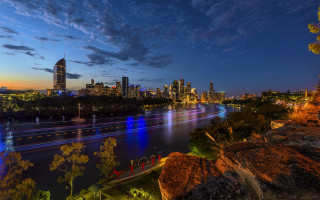 River city night lights bridge 2 - a bridge in the foreground free wallpaper
