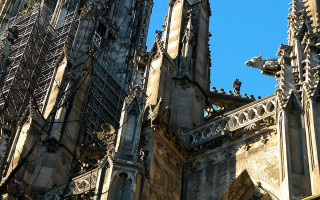 Large cathedral clock tower scaffolding - the front of its free wallpaper