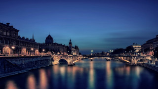 Night city river bridge skyline - a bridge over free wallpaper
