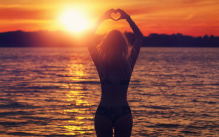 Beach sunset woman bikini silhouette - evelyn abelson free wallpaper for desktop