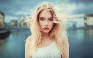 Blonde woman water boat photorealistic - a boat in the background free wallpaper