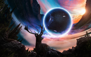 Deer planet starry sky matte - matte fantasy painting free wallpaper