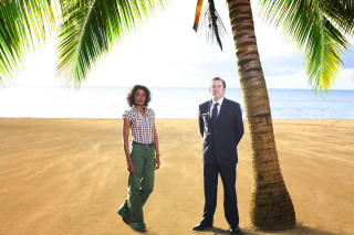 Beach palm tree people sunset - les automatiste free wallpaper