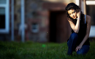 Woman sitting on grass phone - evaline ness free wallpaper for desktop
