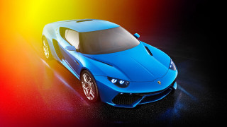 Blue sports car rainbow background - synchromism free wallpaper
