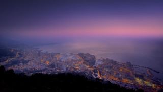 Cityscape purple night water tilt - zenith view free wallpaper