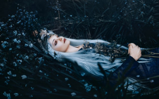 Woman flower field gothic illustration - a field of flowers free wallpaper