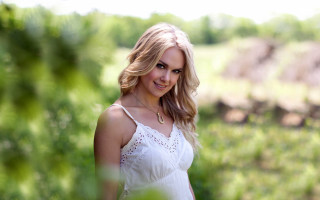 Woman white dress field smile - carey morris free wallpaper